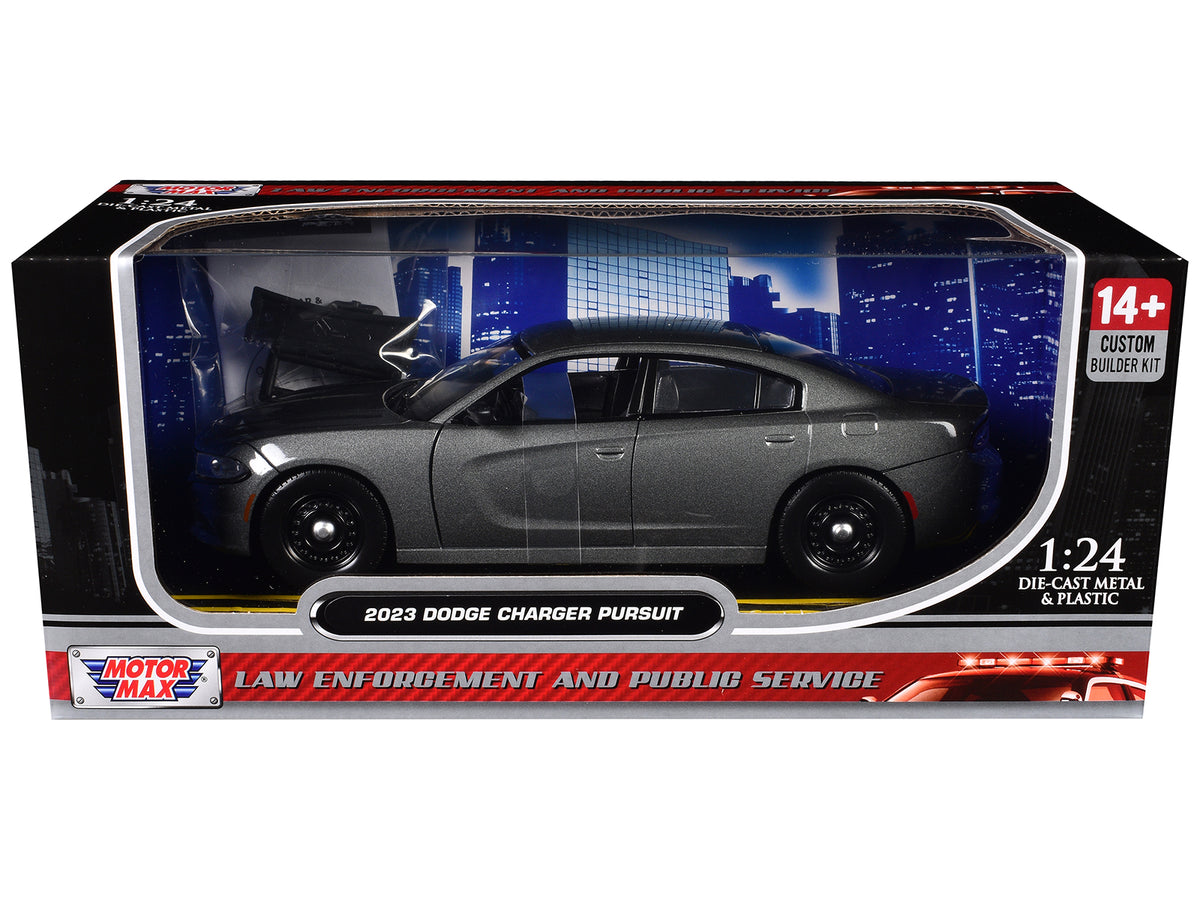 2023 Dodge Charger Pursuit Police Car Gray Metallic 'Custom Builder's Kit - Law Enforcement and Public Service' Series 1/24 Diecast Model Car by Motormax