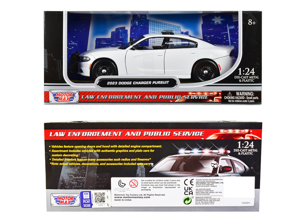 2023 Dodge Charger Pursuit Police Car Plain White 'Law Enforcement and Public Service' Series 1/24 Diecast Model Car by Motormax