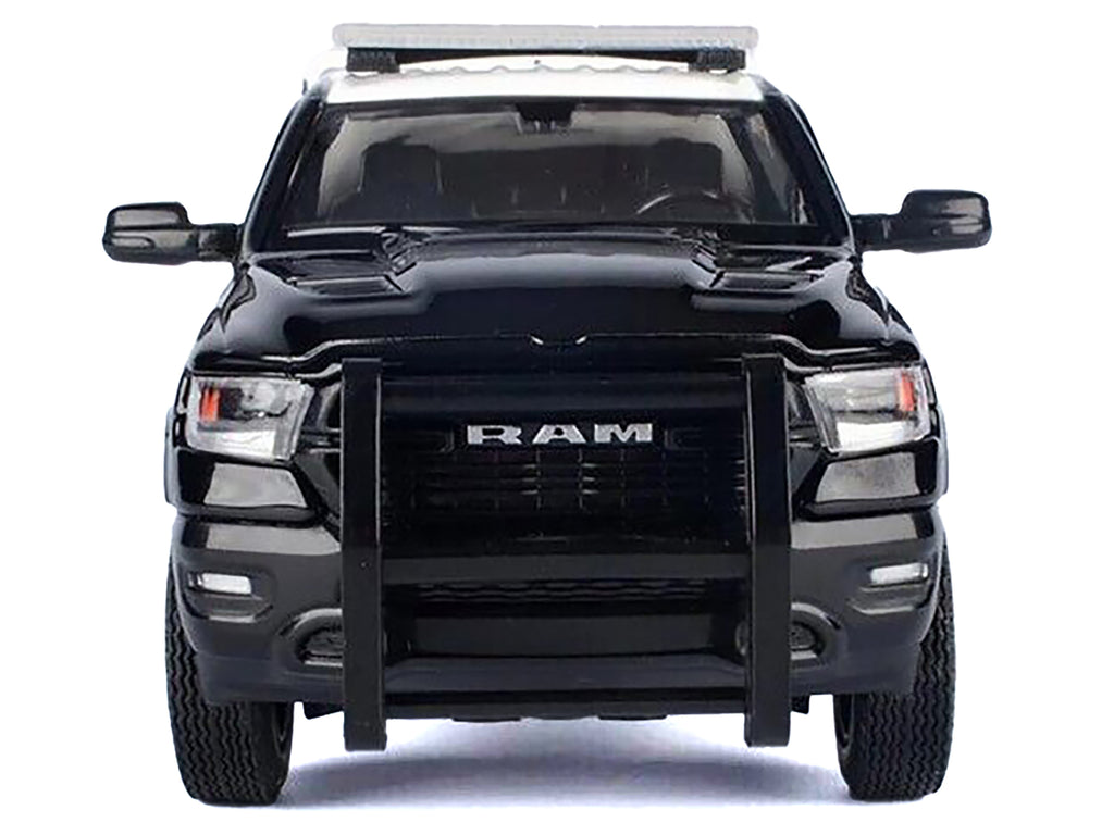 2019 RAM 1500 Laramine Crew Cab Pickup Truck 'California Highway Patrol' Black and White with Truck Bed Camper 'Law Enforcement and Public Service' Series 1/24-1/27 Diecast Model Car by Motormax
