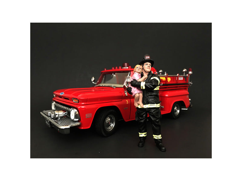 Firefighter Saving Life with Baby Figurine / Figure For 1/18 Models by American Diorama