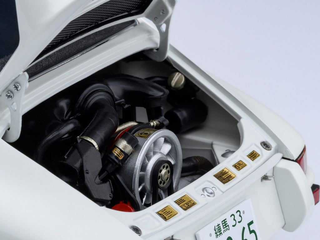 Porsche 911 Carrera 2.7 RS 'The Circuit Wolf' White with Red Stripes and Wheels with Hood Graphics 1/18 Model Car by Autoart