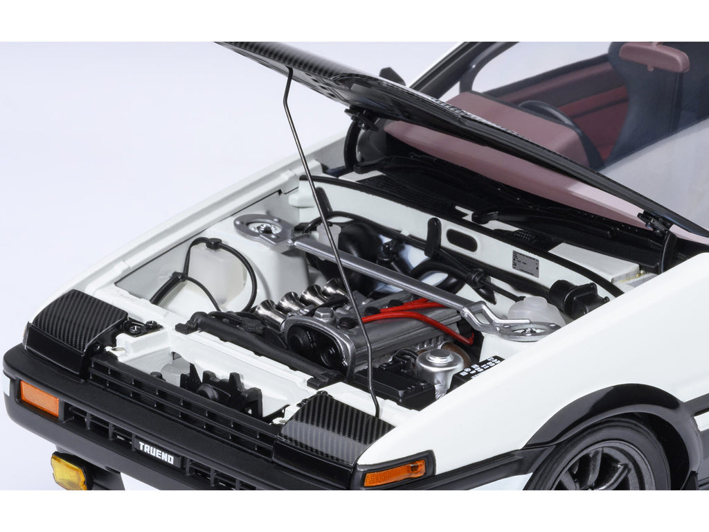 Toyota Sprinter Trueno (AE86) RHD (Right Hand Drive) 'Project D Final Version' White with Carbon Hood 'Initial D' (1995-2013) TV Series '30th Anniversary' 1/18 Model Car by Autoart