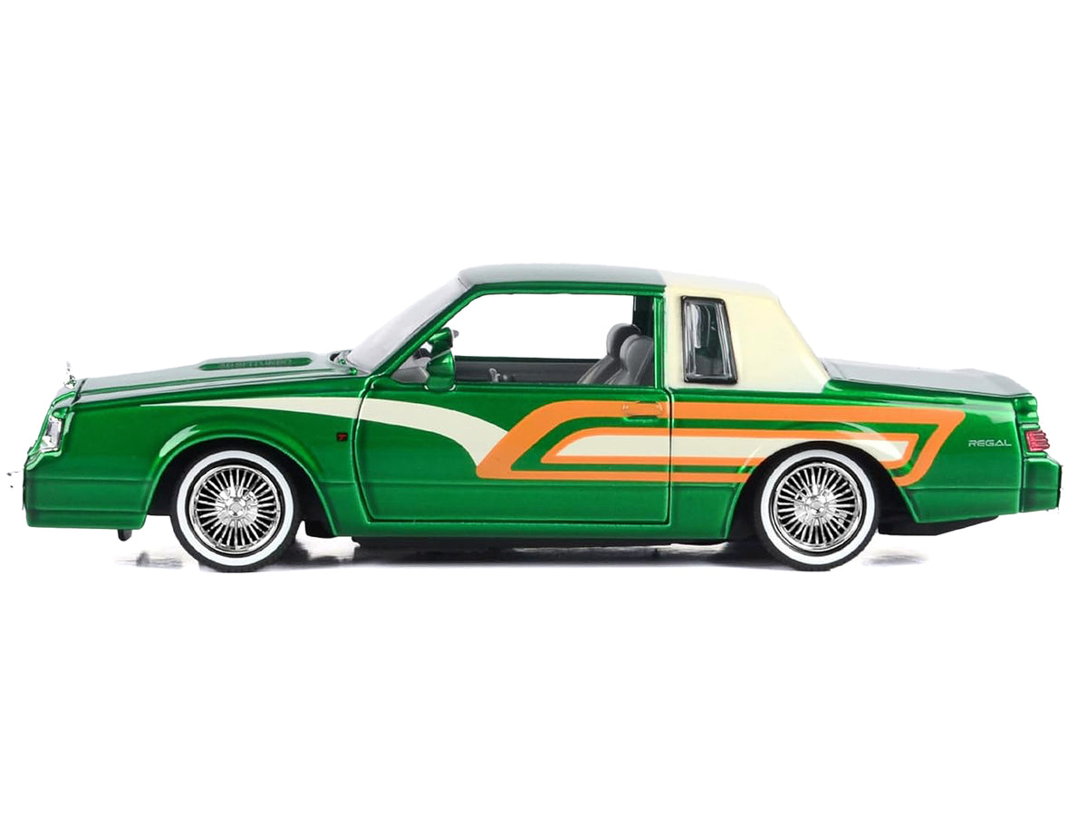 1987 Buick Regal 3.8 SFI Turbo Green Metallic and Cream with Graphics 'Get Low' Series 1/24 Diecast Model Car by Motormax