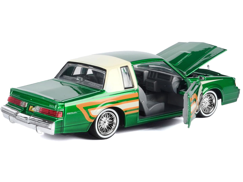 1987 Buick Regal 3.8 SFI Turbo Green Metallic and Cream with Graphics 'Get Low' Series 1/24 Diecast Model Car by Motormax