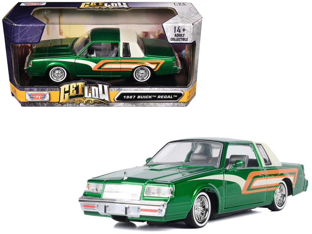 1987 Buick Regal 3.8 SFI Turbo Green Metallic and Cream with Graphics 'Get Low' Series 1/24 Diecast Model Car by Motormax