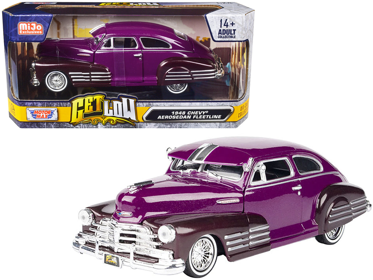 1948 Chevrolet Aerosedan Fleetside Lowrider Purple Metallic and Dark Purple Metallic Two-Tone 'Get Low' Series 1/24 Diecast Model Car by Motormax