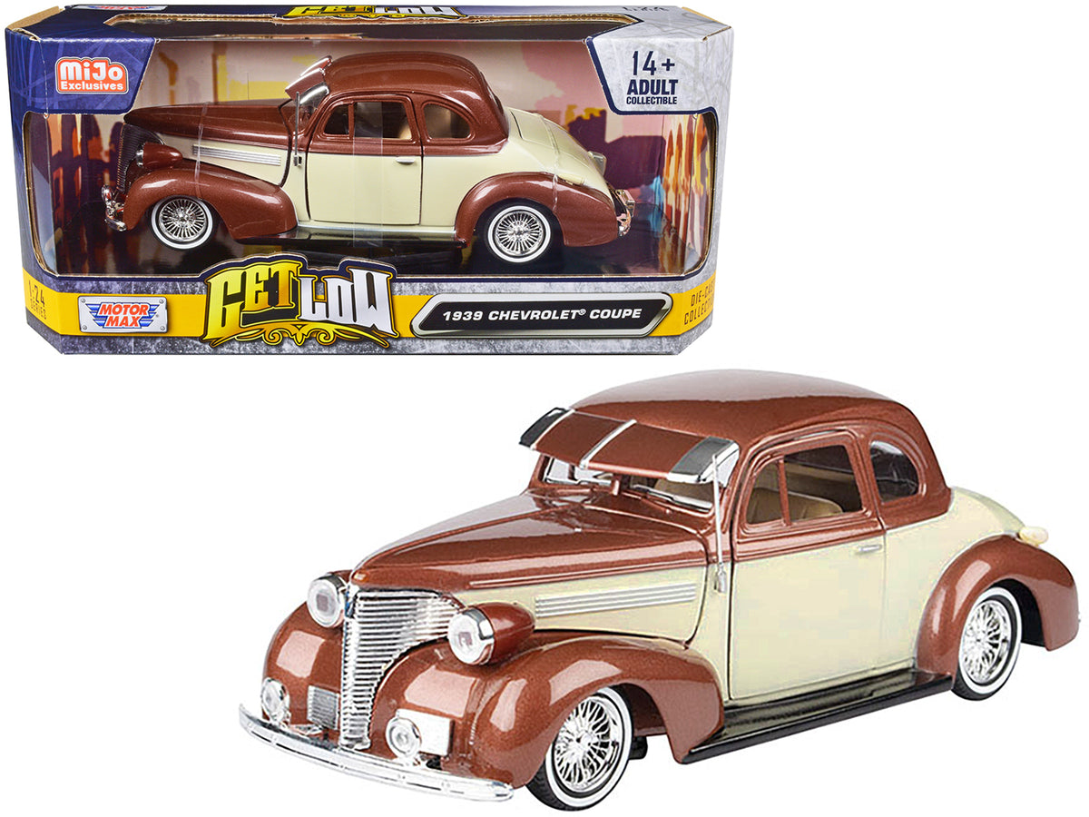 1939 Chevrolet Coupe Lowrider Beige and Brown Metallic 'Get Low' Series 1/24 Diecast Model Car by Motormax