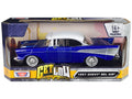 1957 Chevrolet Bel Air Lowrider Candy Blue with White Top 'Get Low' Series 1/24 Diecast Model Car by Motormax