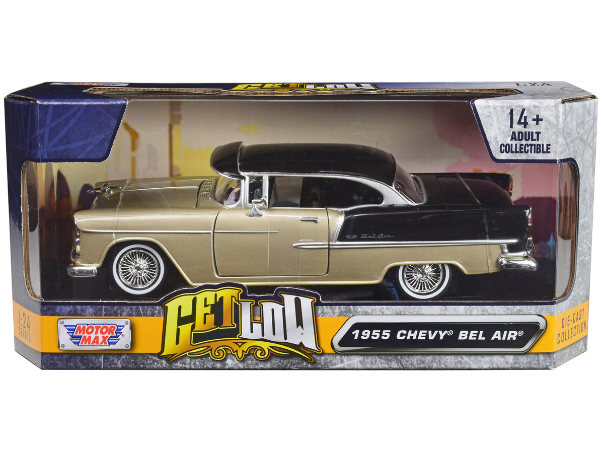 1955 Chevrolet Bel Air Lowrider Hard Top Beige Metallic and Black 'Get Low' Series 1/24 Diecast Car Model by Motormax