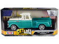 1957 Chevrolet 3100 Stepside Pickup Truck Lowrider Turquoise Metallic and White with White Interior 'Get Low' Series 1/24 Diecast Model Car by Motormax