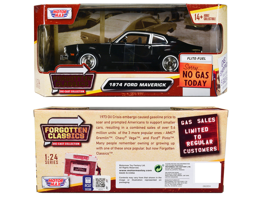1974 Ford Maverick Black 'Forgotten Classics' Series 1/24 Diecast Model Car by Motormax