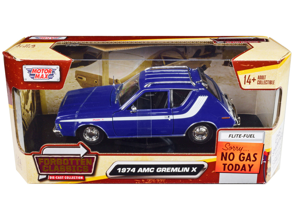 1974 AMC Gremlin X Blue with White Stripes and Roof Rack 'Forgotten Classics' Series 1/24 Diecast Model Car by Motormax
