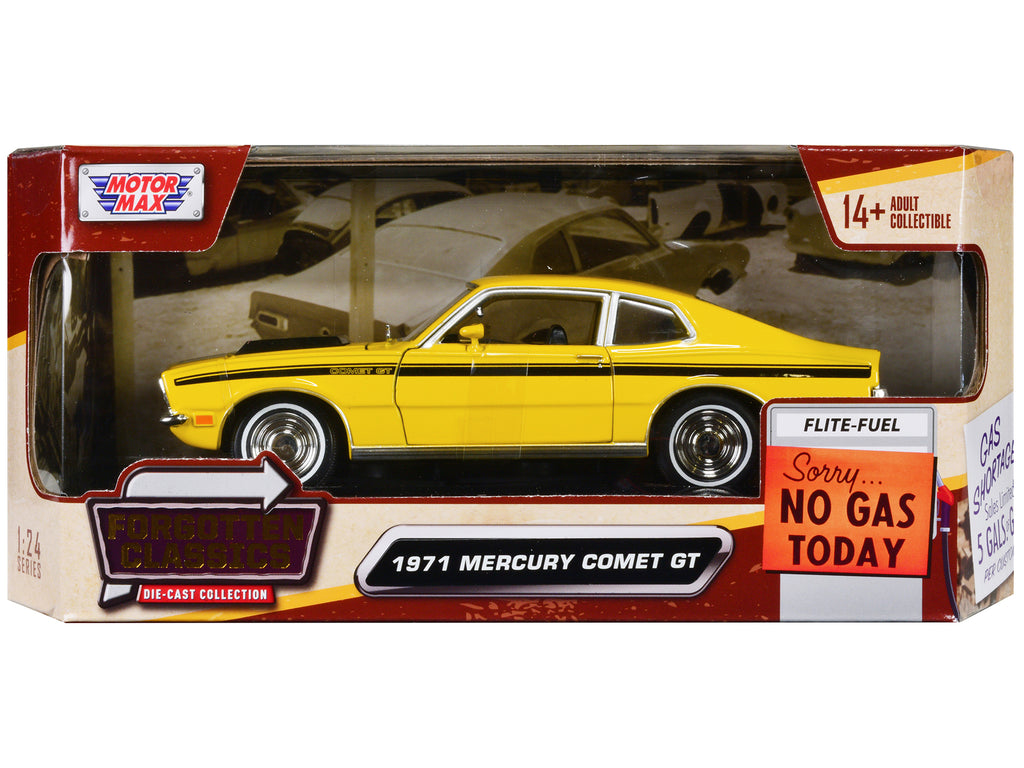 1971 Mercury Comet GT Yellow with Black Stripes 'Forgotten Classics' Series 1/24 Diecast Model Car by Motormax