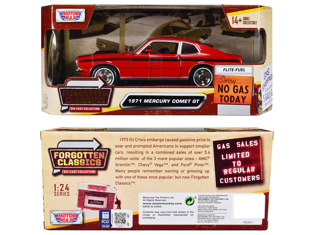 1971 Mercury Comet GT Red with Black Stripes 'Forgotten Classics' Series 1/24 Diecast Model Car by Motormax