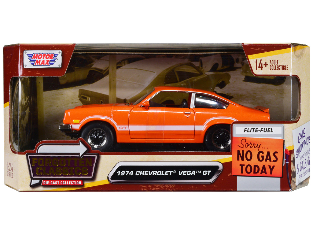 1974 Chevrolet Vega GT Orange Metallic with White Stripes 'Forgotten Classics' Series 1/24 Diecast Model Car by Motormax