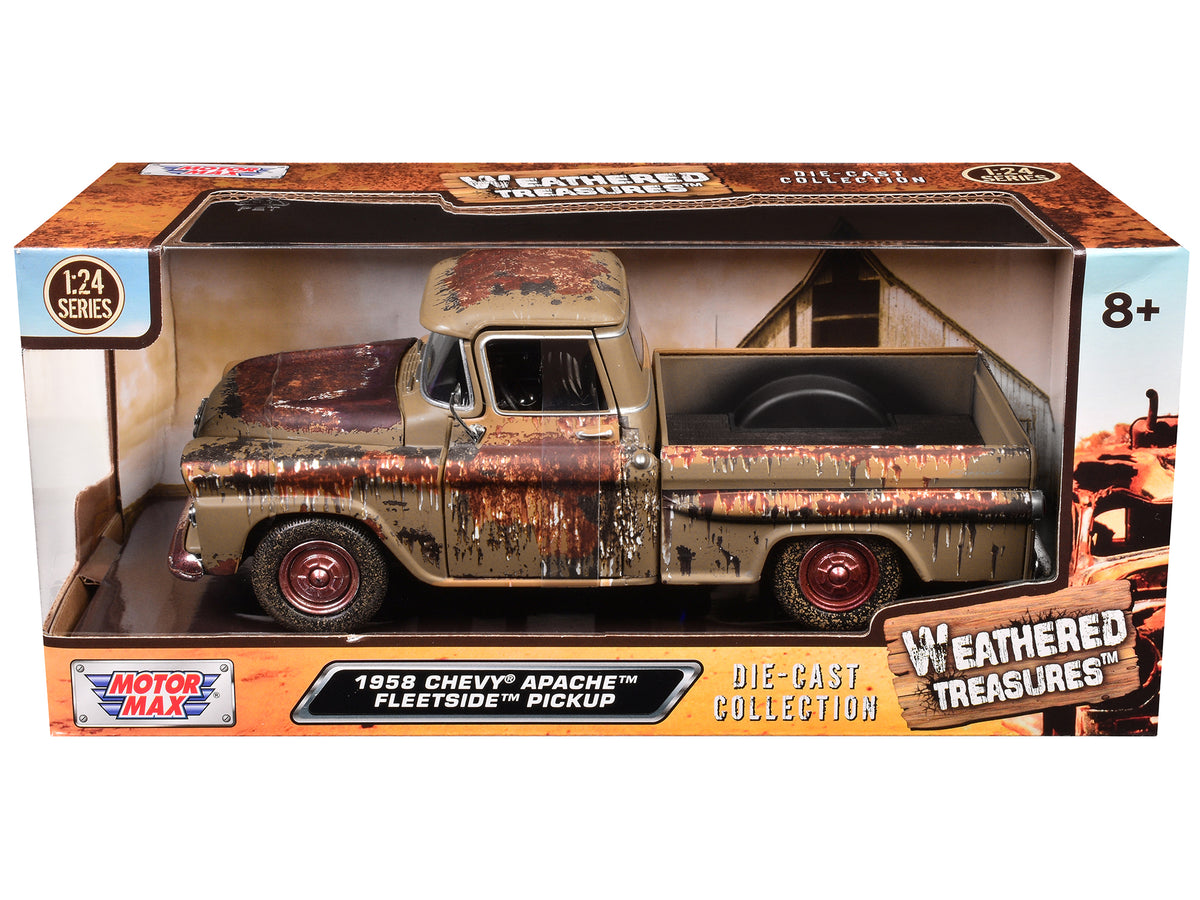 1958 Chevrolet Apache Fleetside Pickup Brown (Rusted) 'Weathered Treasures' Series 1/24 Diecast Model Car by Motormax