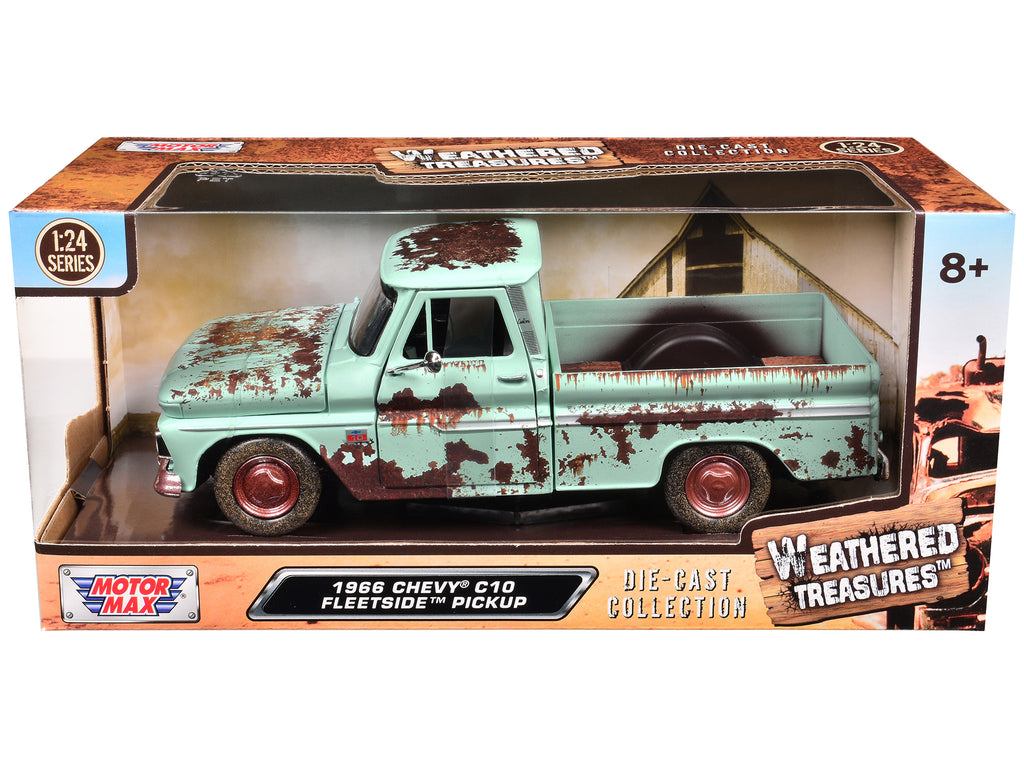 1966 Chevrolet C10 Fleetside Pickup Truck Light Green (Rusted) 'Weathered Treasures' Series 1/24 Diecast Model Car by Motormax