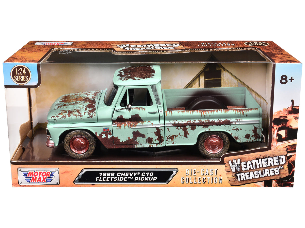 1966 Chevrolet C10 Fleetside Pickup Truck Light Green (Rusted) 'Weathered Treasures' Series 1/24 Diecast Model Car by Motormax
