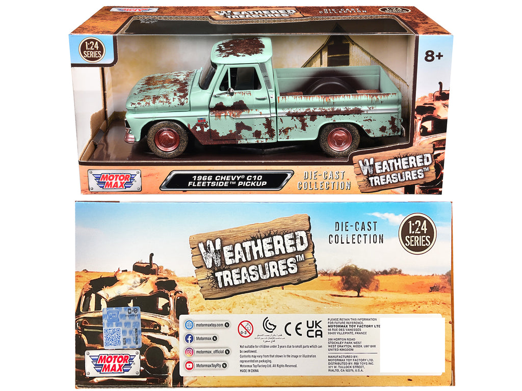 1966 Chevrolet C10 Fleetside Pickup Truck Light Green (Rusted) 'Weathered Treasures' Series 1/24 Diecast Model Car by Motormax