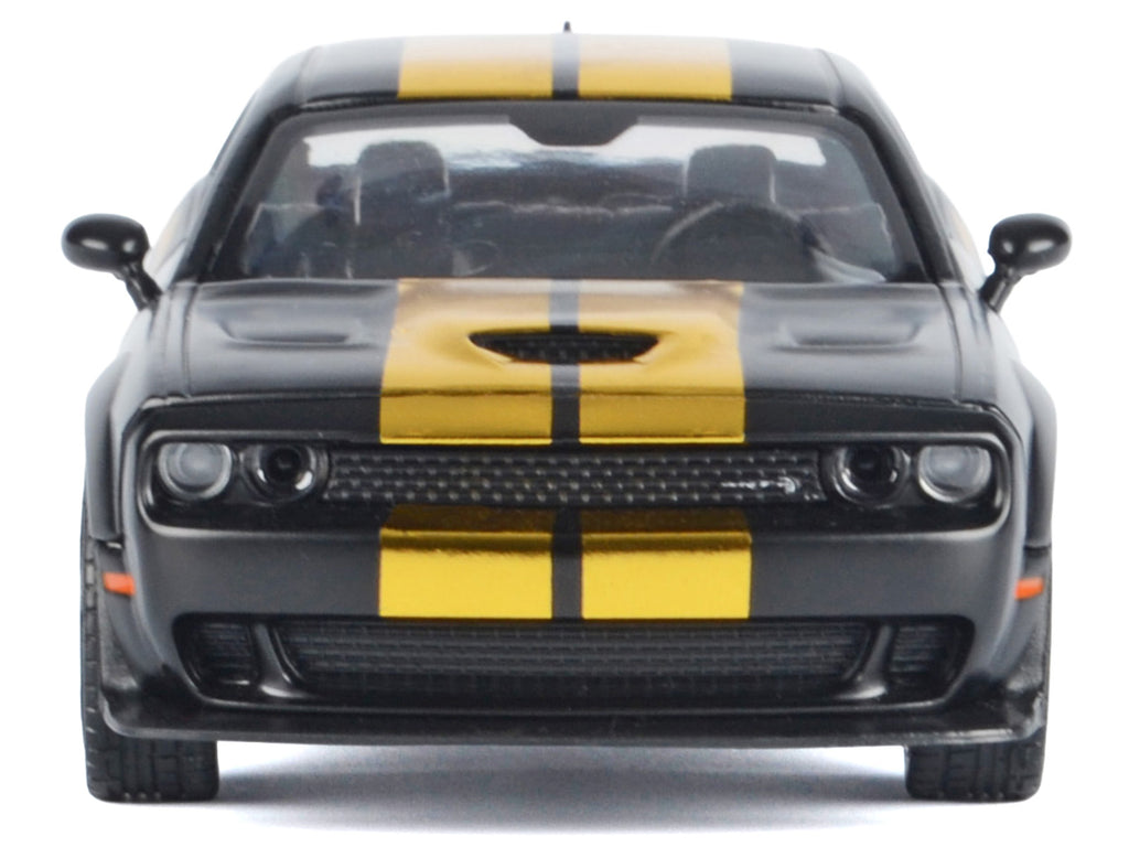 2018 Dodge Challenger SRT Hellcat Widebody Matt Black with Gold Stripes and Graphics 'Midnight Eclipse' Series 1/24 Diecast Model Car by Motormax