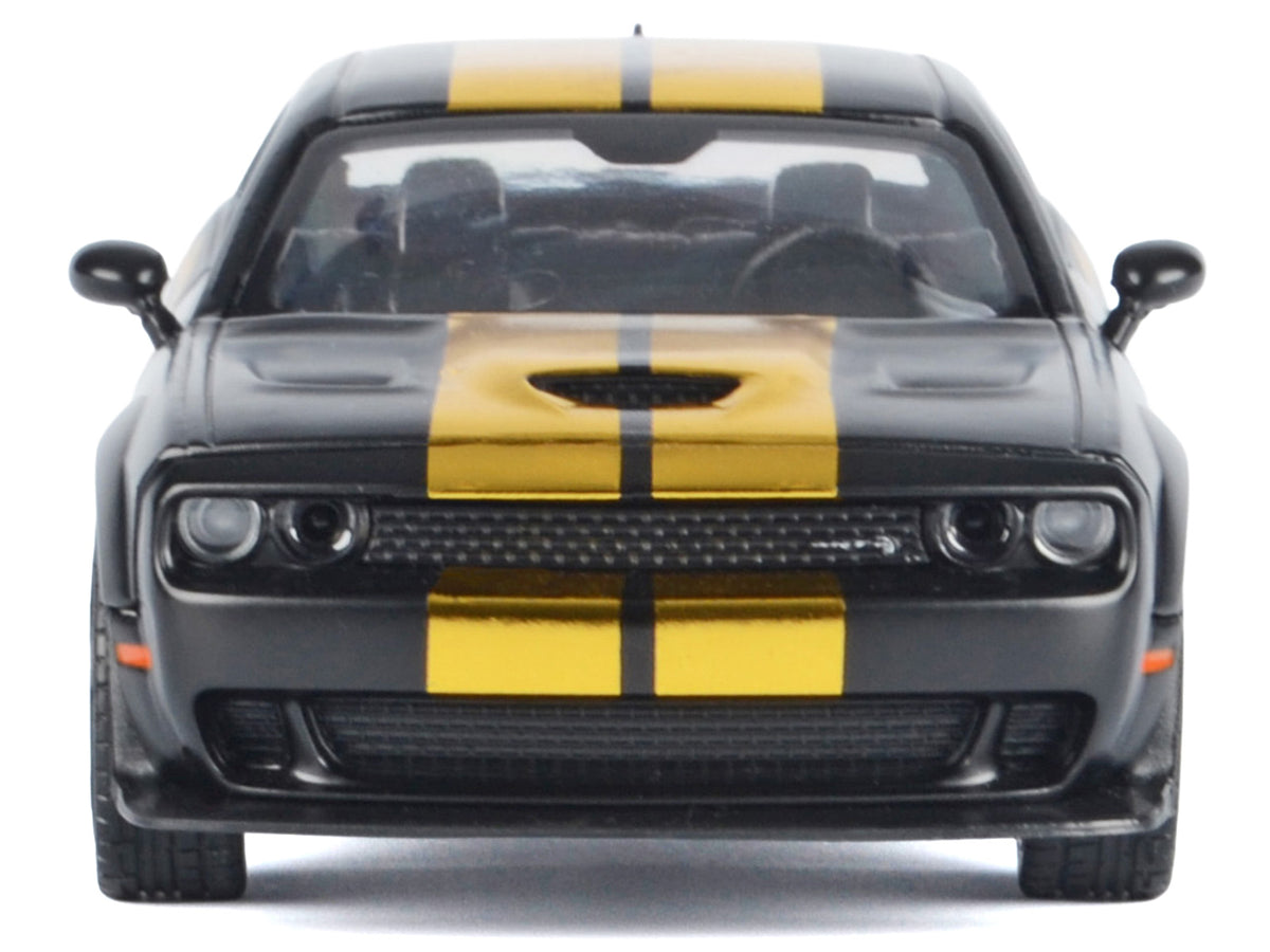 2018 Dodge Challenger SRT Hellcat Widebody Matt Black with Gold Stripes and Graphics 'Midnight Eclipse' Series 1/24 Diecast Model Car by Motormax