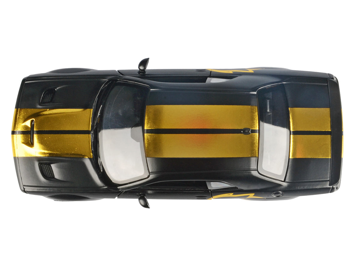 2018 Dodge Challenger SRT Hellcat Widebody Matt Black with Gold Stripes and Graphics 'Midnight Eclipse' Series 1/24 Diecast Model Car by Motormax