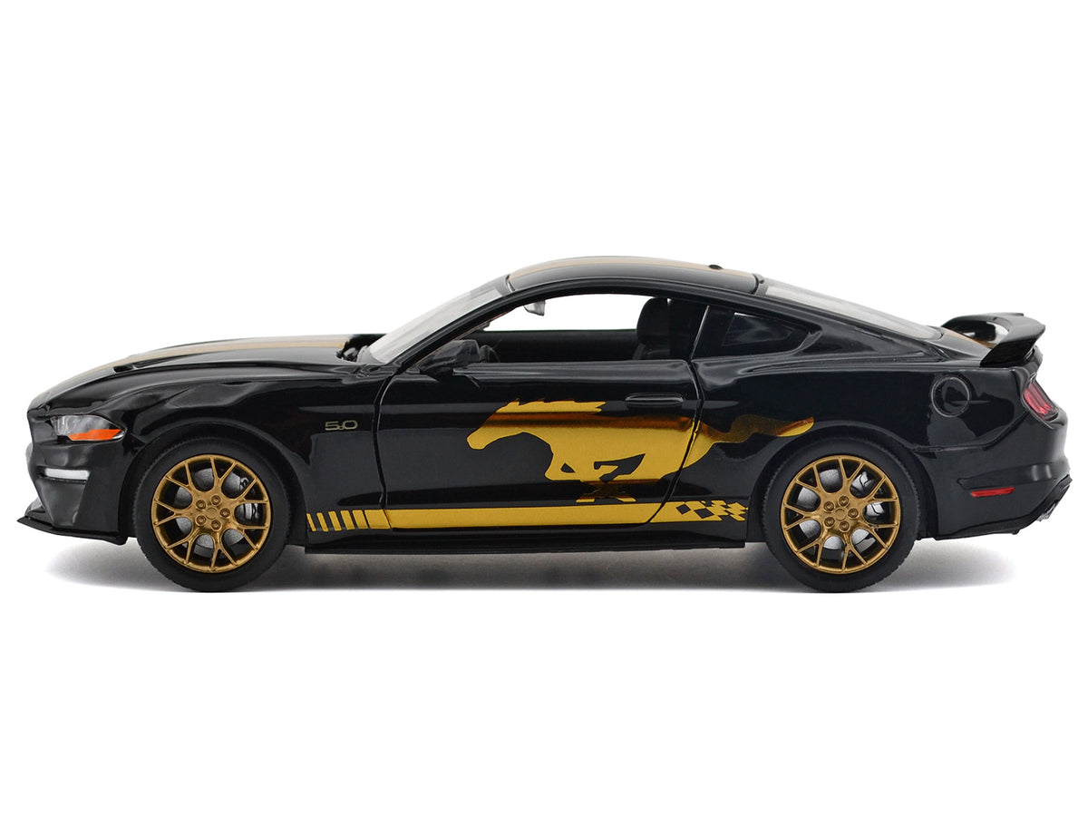 2018 Ford Mustang GT 5.0 Black with Gold Stripes and Graphics 'Midnight Eclipse' Series 1/24 Diecast Model Car by Motormax
