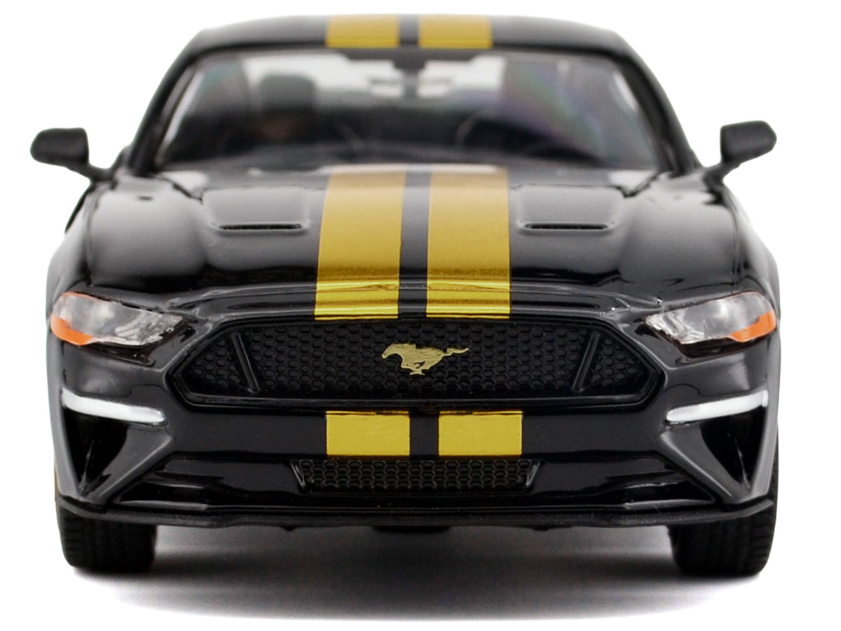 2018 Ford Mustang GT 5.0 Black with Gold Stripes and Graphics 'Midnight Eclipse' Series 1/24 Diecast Model Car by Motormax