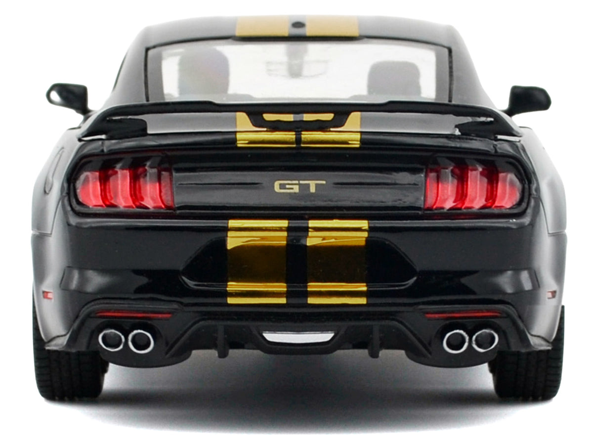 2018 Ford Mustang GT 5.0 Black with Gold Stripes and Graphics 'Midnight Eclipse' Series 1/24 Diecast Model Car by Motormax