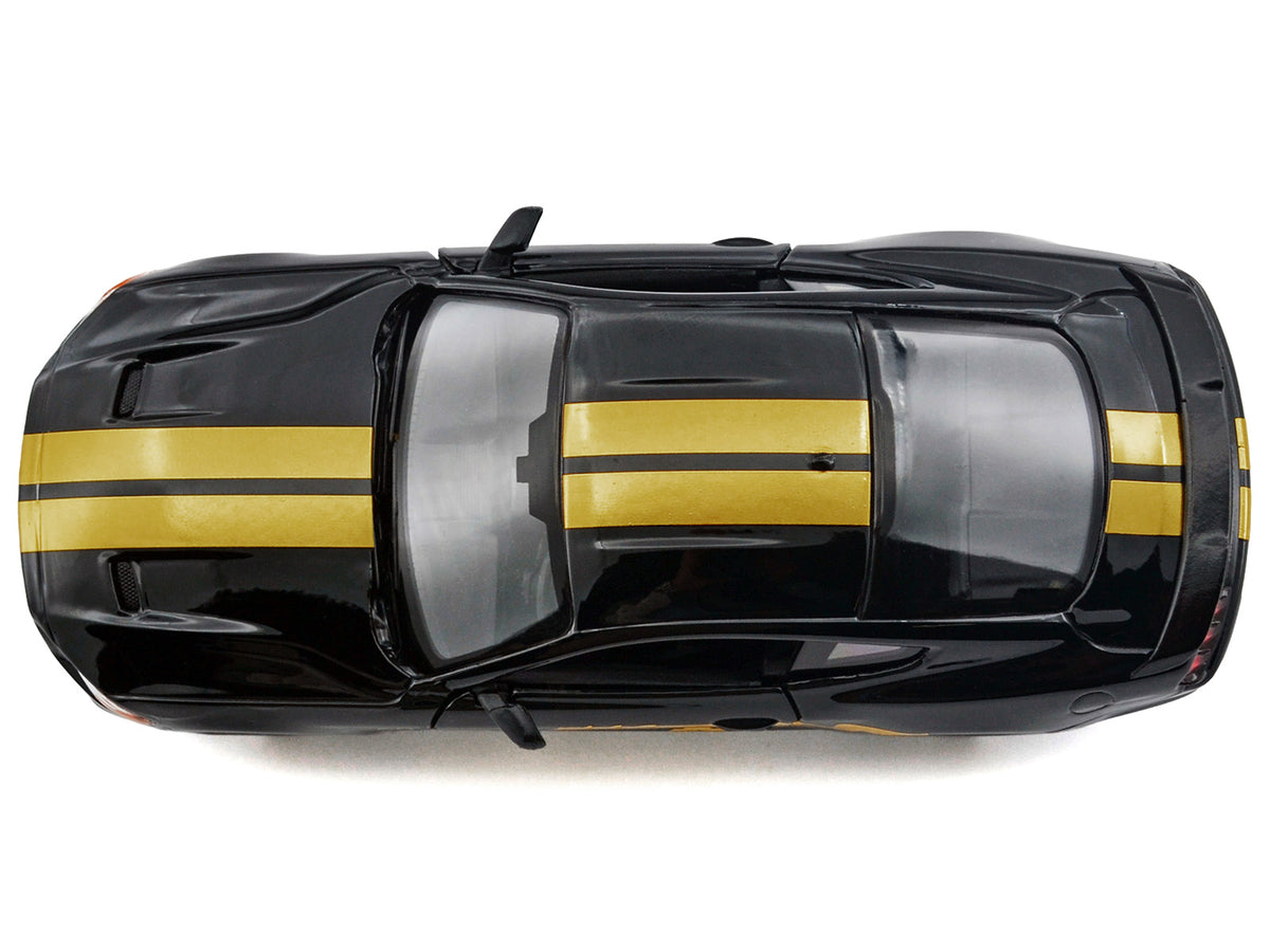 2018 Ford Mustang GT 5.0 Black with Gold Stripes and Graphics 'Midnight Eclipse' Series 1/24 Diecast Model Car by Motormax