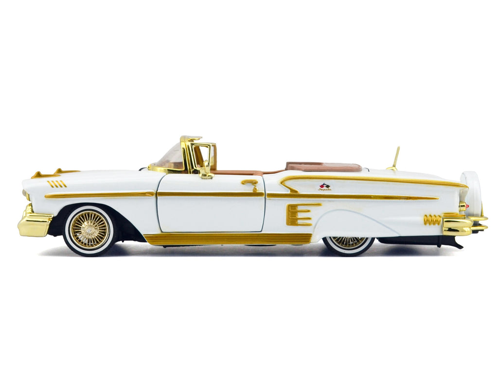 1958 Chevrolet Impala White Metallic with Gold Accents 'Luxe Legends' Series 1/24 Diecast Model Car by Motormax