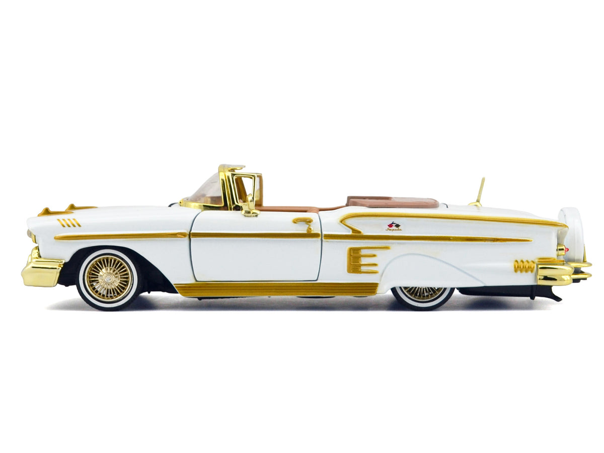 1958 Chevrolet Impala White Metallic with Gold Accents 'Luxe Legends' Series 1/24 Diecast Model Car by Motormax