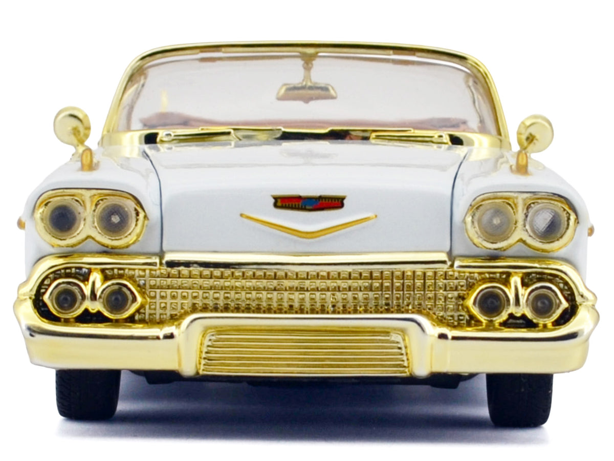 1958 Chevrolet Impala White Metallic with Gold Accents 'Luxe Legends' Series 1/24 Diecast Model Car by Motormax
