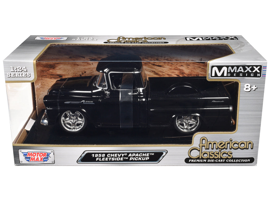 1958 Chevrolet Apache Fleetside Pickup Black 'Maxx Design' 'American Classics' Series 1/24 Diecast Model Car by Motormax