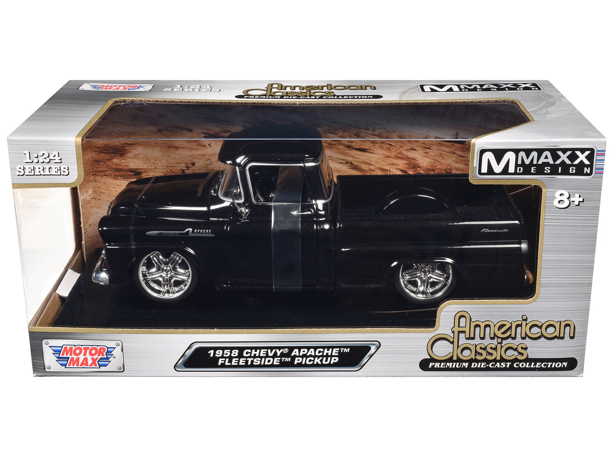 1958 Chevrolet Apache Fleetside Pickup Black 'Maxx Design' 'American Classics' Series 1/24 Diecast Model Car by Motormax