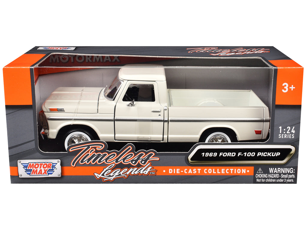 1969 Ford F-100 Pickup Truck Cream 'Timeless Legends' Series 1/24 Diecast Model Car by Motormax