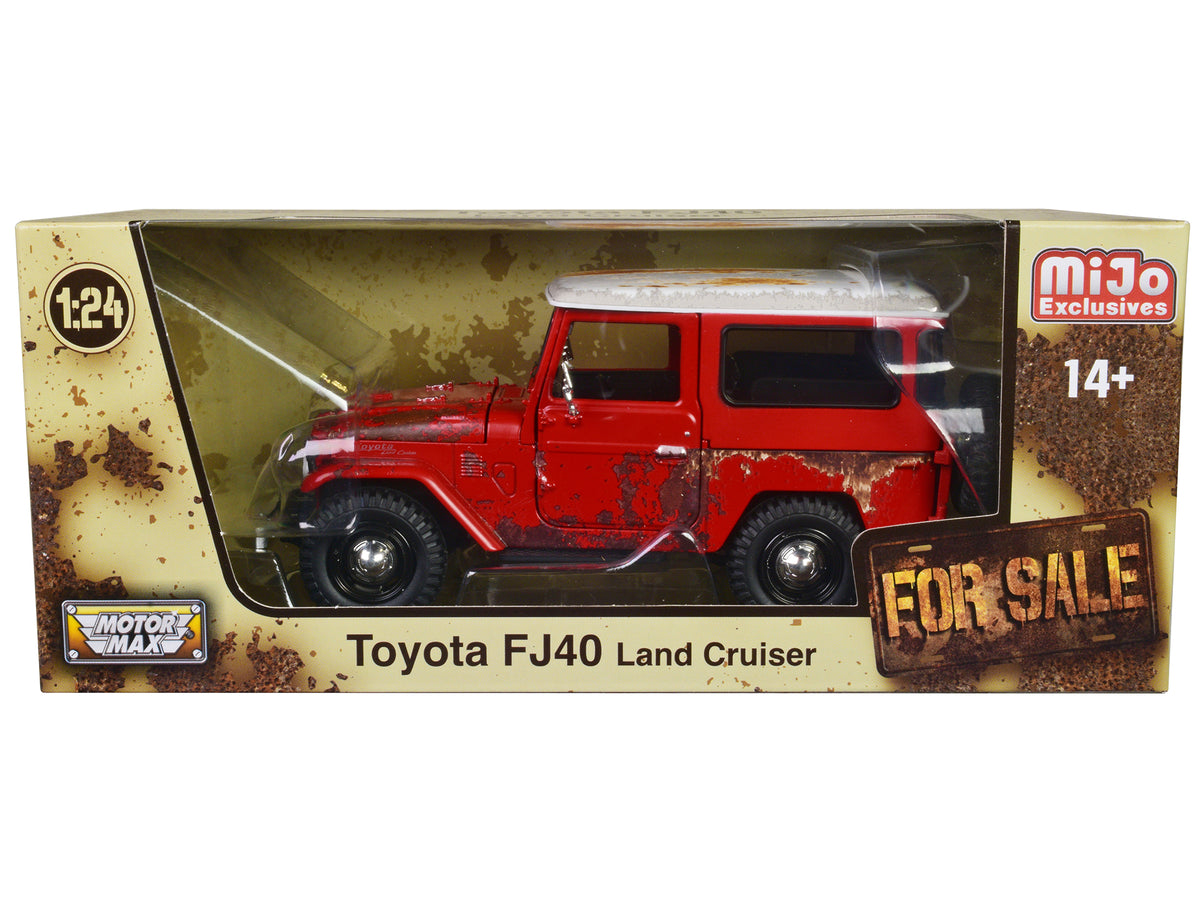 Toyota FJ40 Land Cruiser Red with White Top (Rusted Version) 'For Sale' Series 1/24 Diecast Model Car by Motormax