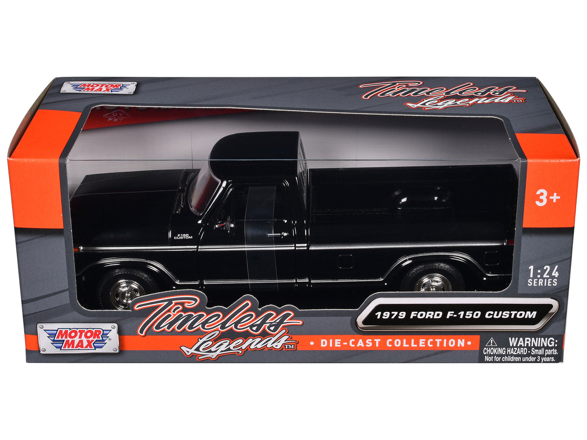 1979 Ford F-150 Custom Pickup Truck Black 'Timeless Legends' Series 1/24 Diecast Model Car by Motormax