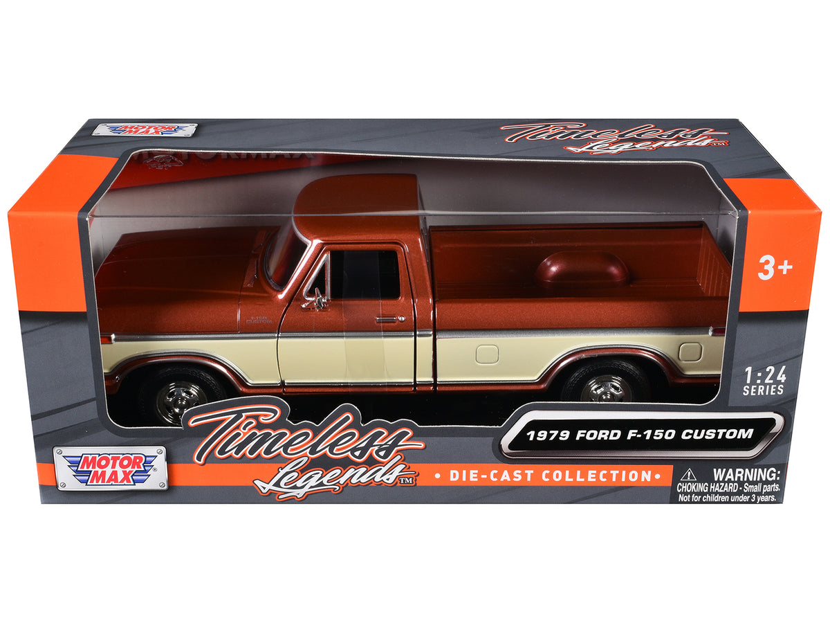 1979 Ford F-150 Custom Pickup Truck Brown Metallic and Cream 'Timeless Legends' Series 1/24 Diecast Model Car by Motormax