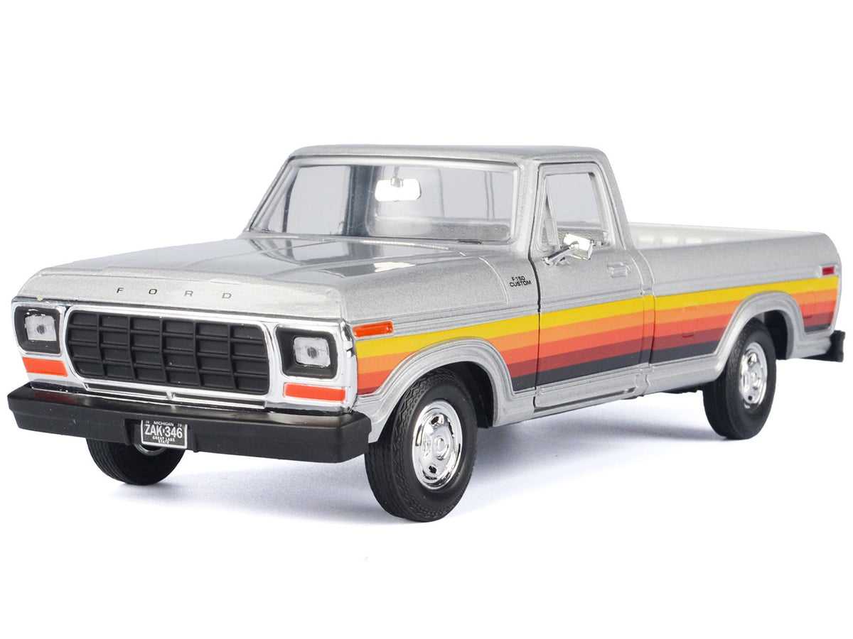 1979 Ford F-150 Custom Pickup Truck Silver Metallic with Side Stripes 'American Classics' Series 1/24 Diecast Model Car by Motormax