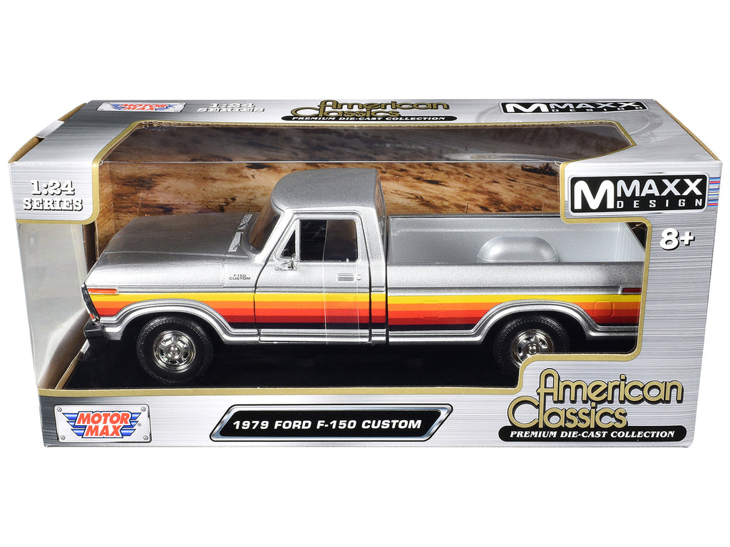 1979 Ford F-150 Custom Pickup Truck Silver Metallic with Side Stripes 'American Classics' Series 1/24 Diecast Model Car by Motormax