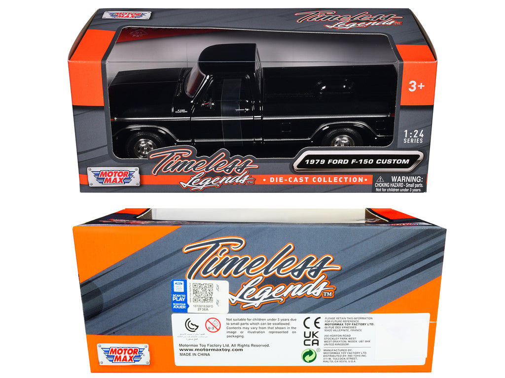 1979 Ford F-150 Custom Pickup Truck Black 'Timeless Legends' Series 1/24 Diecast Model Car by Motormax