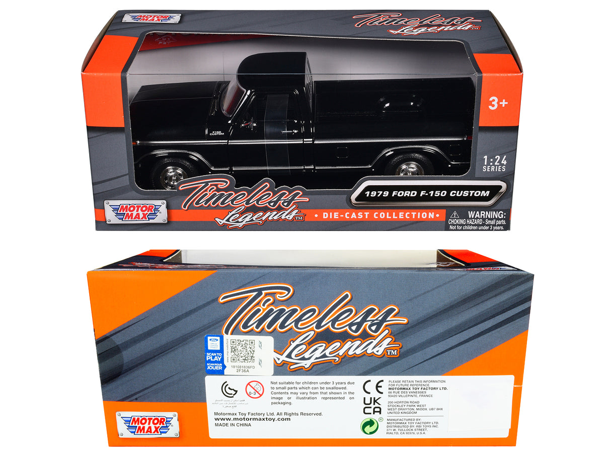 1979 Ford F-150 Custom Pickup Truck Black 'Timeless Legends' Series 1/24 Diecast Model Car by Motormax