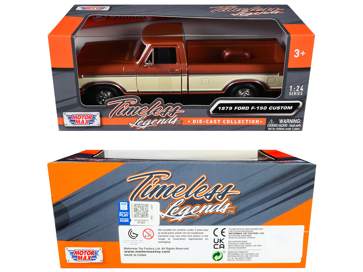 1979 Ford F-150 Custom Pickup Truck Brown Metallic and Cream 'Timeless Legends' Series 1/24 Diecast Model Car by Motormax