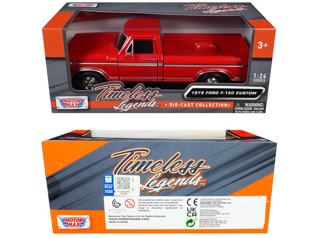 1979 Ford F-150 Custom Pickup Truck Red 'Timeless Legends' Series 1/24 Diecast Model Car by Motormax