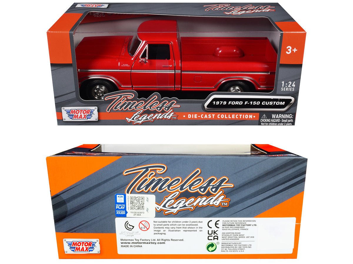1979 Ford F-150 Custom Pickup Truck Red 'Timeless Legends' Series 1/24 Diecast Model Car by Motormax