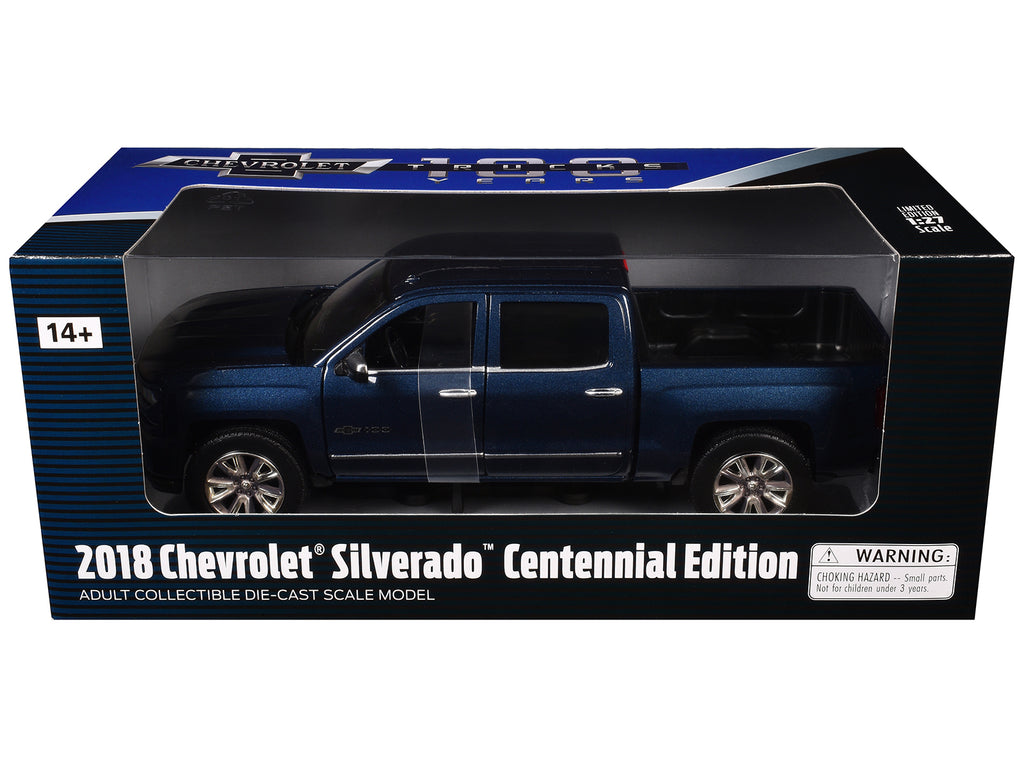 2018 Chevrolet Silverado LTZ Pickup Truck Centennial Edition Blue Metallic '100 Years Anniversary' 1/27 Diecast Model Car by Motormax