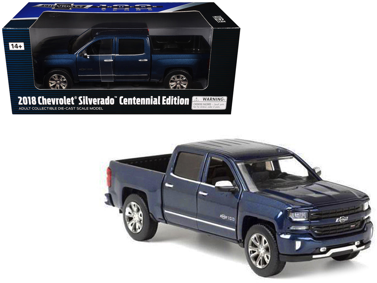 2018 Chevrolet Silverado LTZ Pickup Truck Centennial Edition Blue Metallic '100 Years Anniversary' 1/27 Diecast Model Car by Motormax