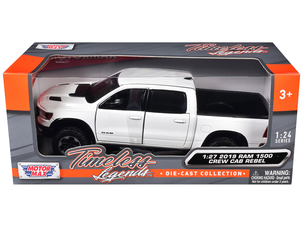 2019 RAM 1500 Rebel Crew Cab Pickup Truck White 1/24-1/27 Diecast Model Car by Motormax