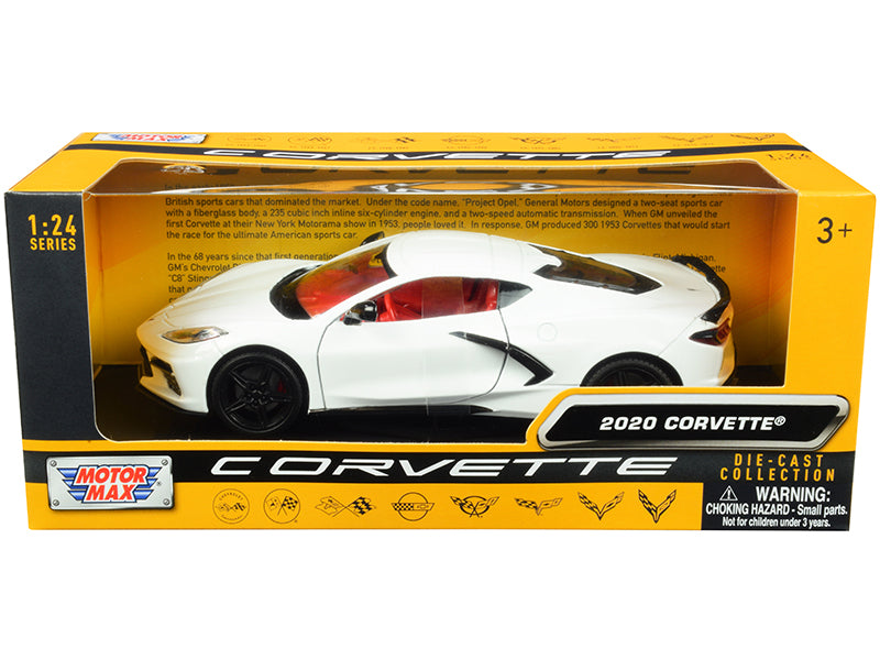 2020 Chevrolet Corvette C8 Stingray White with Red Interior 'History of Corvette' Series 1/24 Diecast Model Car by Motormax